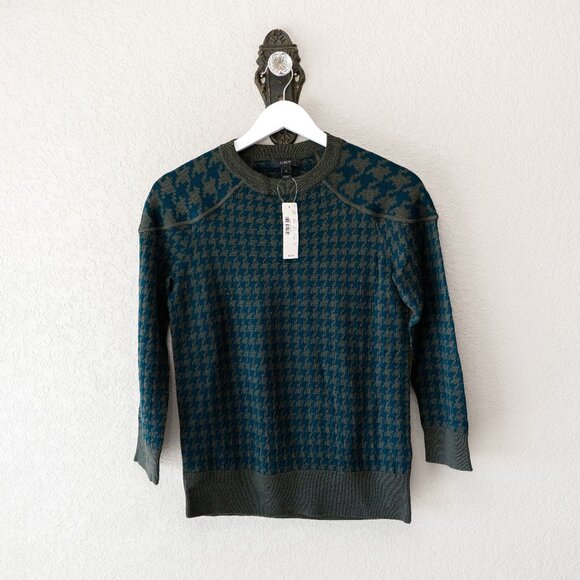 J. Crew Sweaters - J.Crew NWT 100% Merino Wool Houndstooth Sweater Green Blue Crewneck XS $98